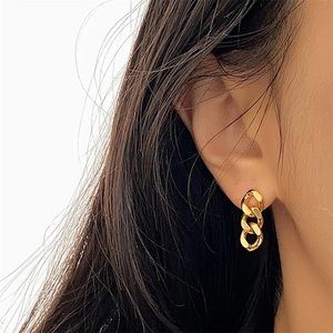 14k Yellow Gold Plated Stainless Steel Curb Link  Chain Post Back Earrings